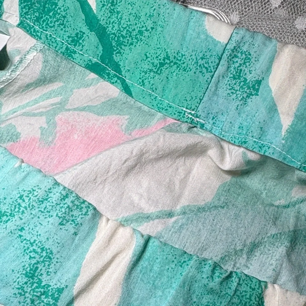Green Abstract Print‎ Ruffle Hem square dancing circle Skirt. C3